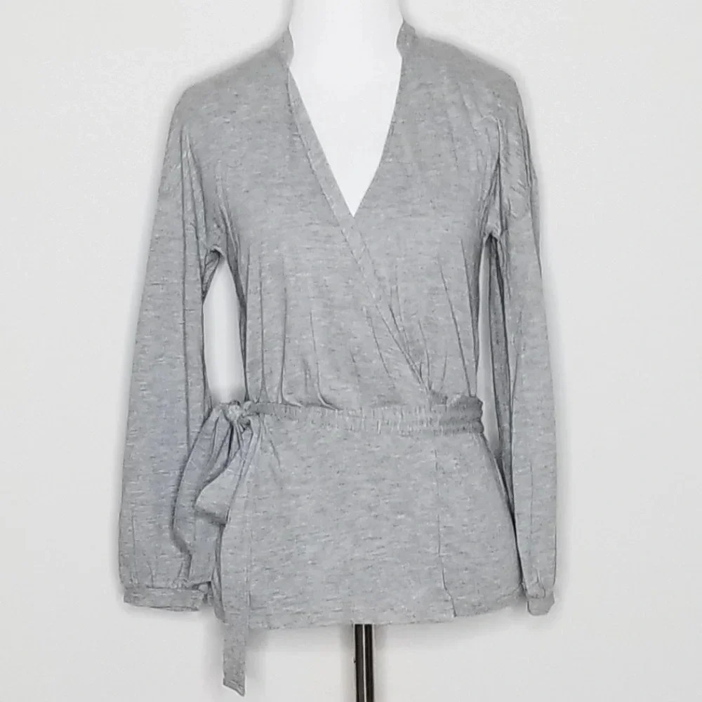 NWT J.Crew Gray Long Sleeve Wrap Top XS